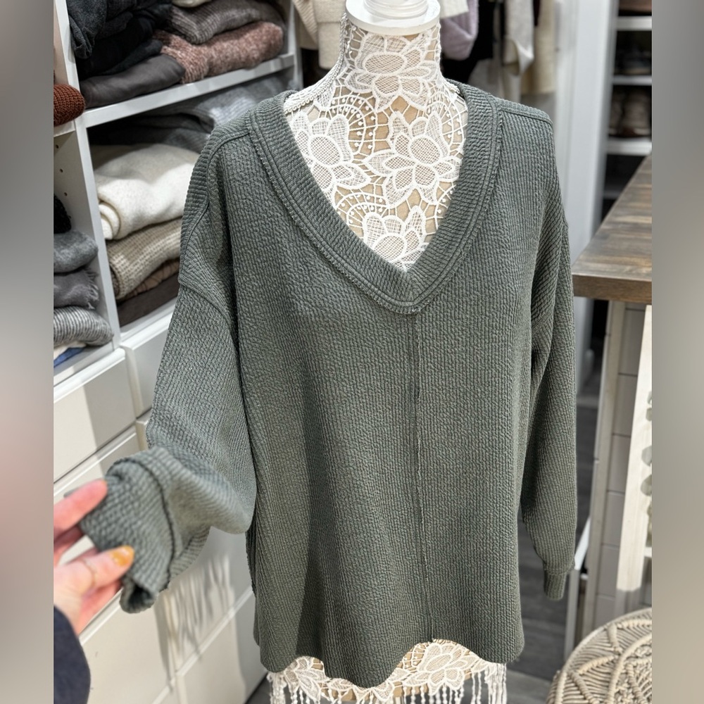 Aerie V-Neck Ribbed Sweater Sweatshirt
